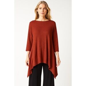 Lisa Bayne Women's Lagenlook Red Asymmetrical Hem Knit Tunic Artful Home- Size M